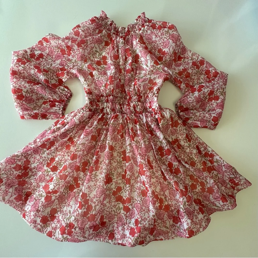 MARLO HOLLY Boutique Dress Pink Floral Smocked Waist Girls SIze 11-12 Years